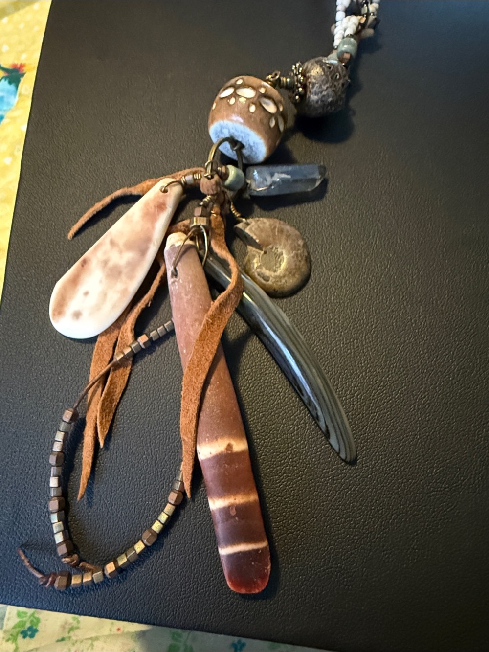 Handmade Bohemian Seed Bead
Necklace With Stones And Fossil. One Of A Kind Piece - Picture 2 of 5